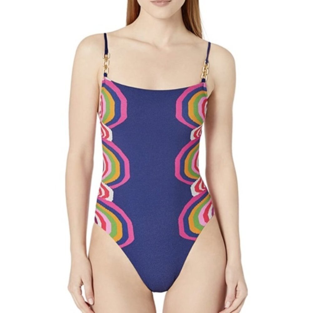 New Trina Turk Women's One Piece Swimsuit  2-14 Blue Rainbow Swirl